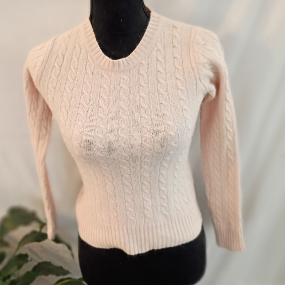 J.Crew‎ Womens Cable Knit Sweater Pink Crew Neck Long Sleeve Fitted XS